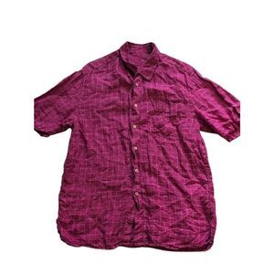 120% Lino Flax Linen Buttondown Short Sleeve Shirt Fushia Size XXL